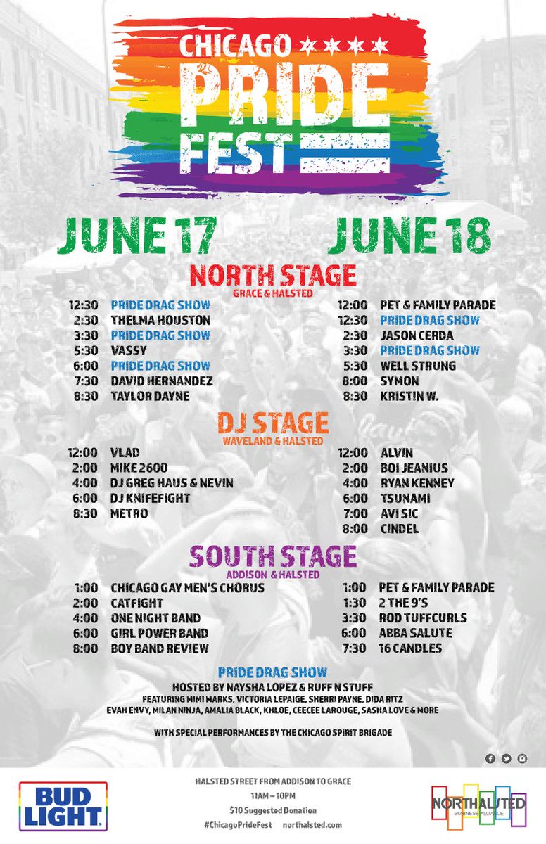 #ChicagoPrideFest weekend starts in 5 days. Get ready to boogie! Live music and shows on 4 stages. More info: bit.ly/2s3HQ48