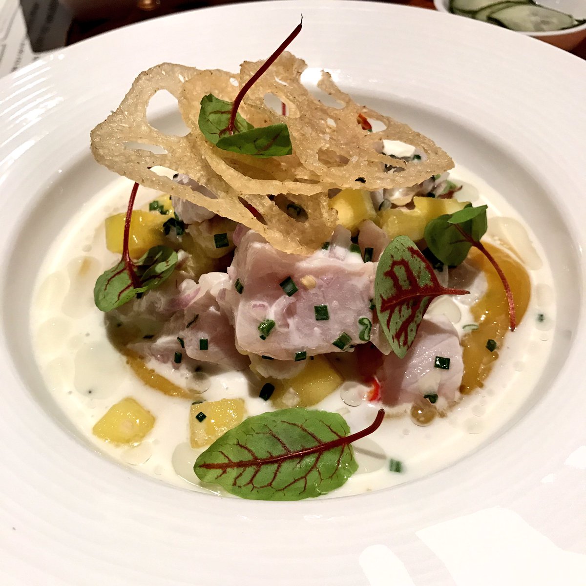 niamhshields_'s tweet photo. Red snapper ceviche at Play Food and Wine, Ottawa. Fresh and bright with coconut and pops of chilli. Ace spot ๐ถ๐โค #ExploreCanada #InOttawa https://t.co/hsQrv5xjV1
