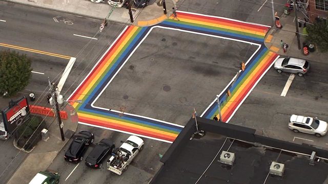 IT'S OFFICIAL: Rainbow crosswalk to be permanent to support Atlanta's LGBTQ community: 2wsb.tv/2s42gtM ❤️💛💚💙💜