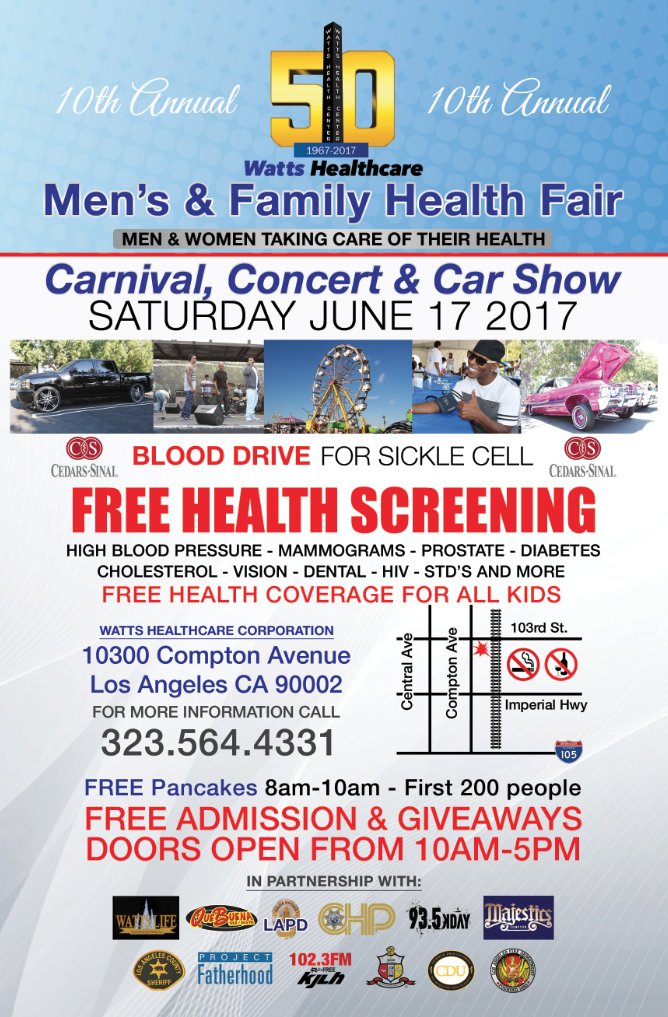WattsHealthCare's tweet photo. Join us this Saturday for our 10th Annual Men's &amp; Family Health Fair!
#WattsHealth https://t.co/TWBuJs7OWz