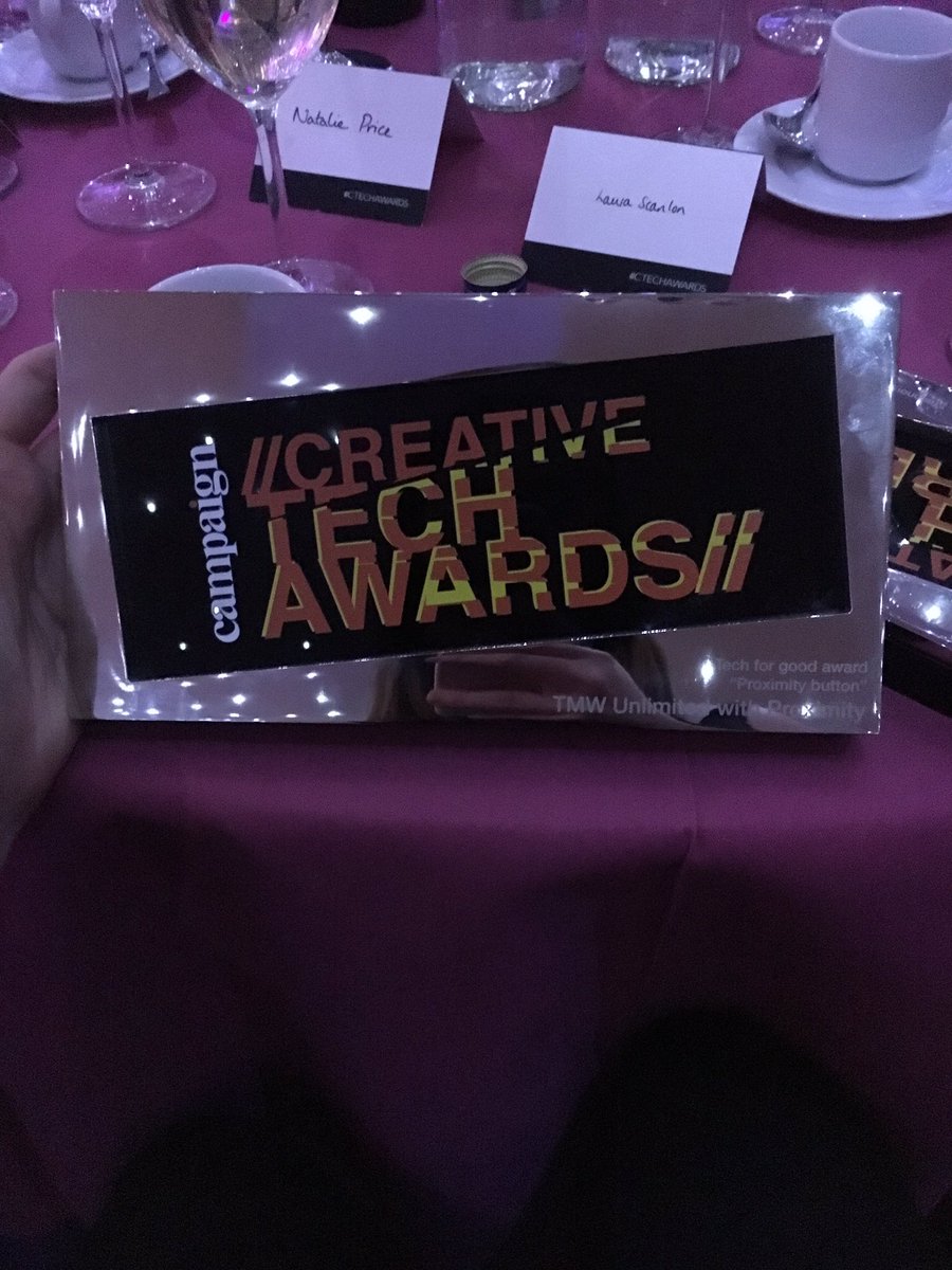 <a href="/proximity_care/">Proximity</a> won gold in the #Techforgood category! 😀🍾#dementia #alzheimers #healthtech #CTAWARDS17 <a href="/TMWagency/">TMW</a>