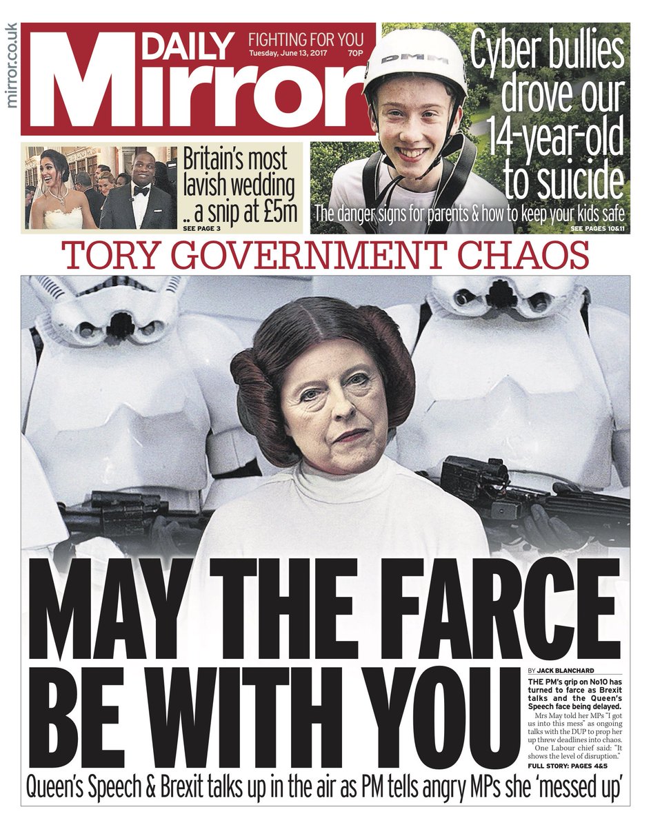 DailyMirror's tweet photo. Tomorrow's front page: May the Farce Be With You #tomorrowspaperstoday
https://t.co/p78ekPAcx8 https://t.co/wqiajSgHY9
