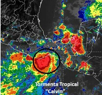 Depresión Tropical "3E" evoluciona a Tormenta Tropical #Calvin se ubica a 110 km al este-sureste de Puerto Ángel, #Oaxaca
