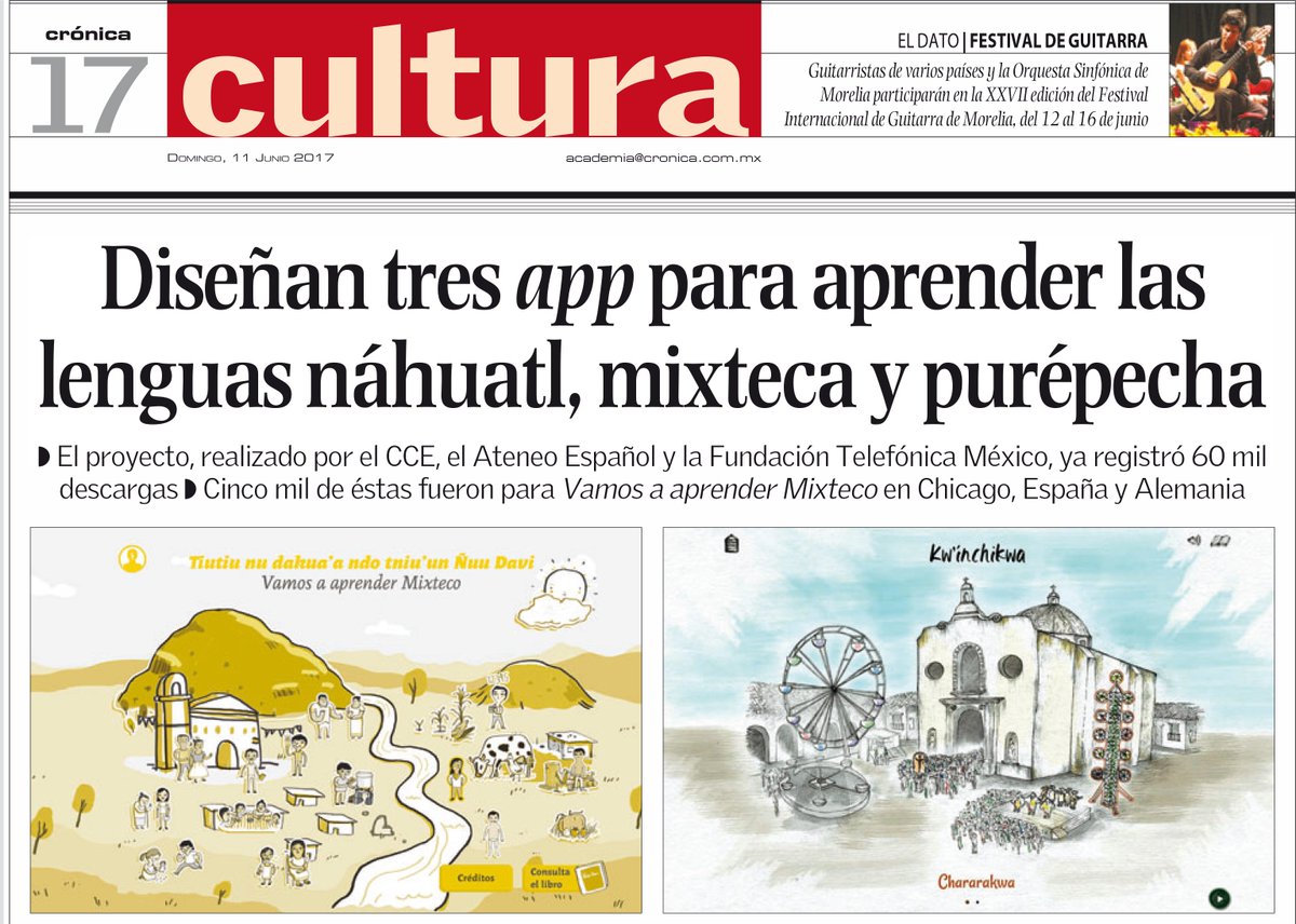 ¿Ya leíste la nota de <a href="/lacronicadehoy/">La Crónica de Hoy</a> sobre nuestras apps?
bit.ly/2tdV8u9
<a href="/ccemx/">Centro Cultural de España México</a> / <a href="/FTelefonicaMX/">Fundación Telefónica Movistar México</a> / <a href="/Manuvo/">Manuvo</a> / <a href="/INALIMEXICO/">INALIMEXICO</a>