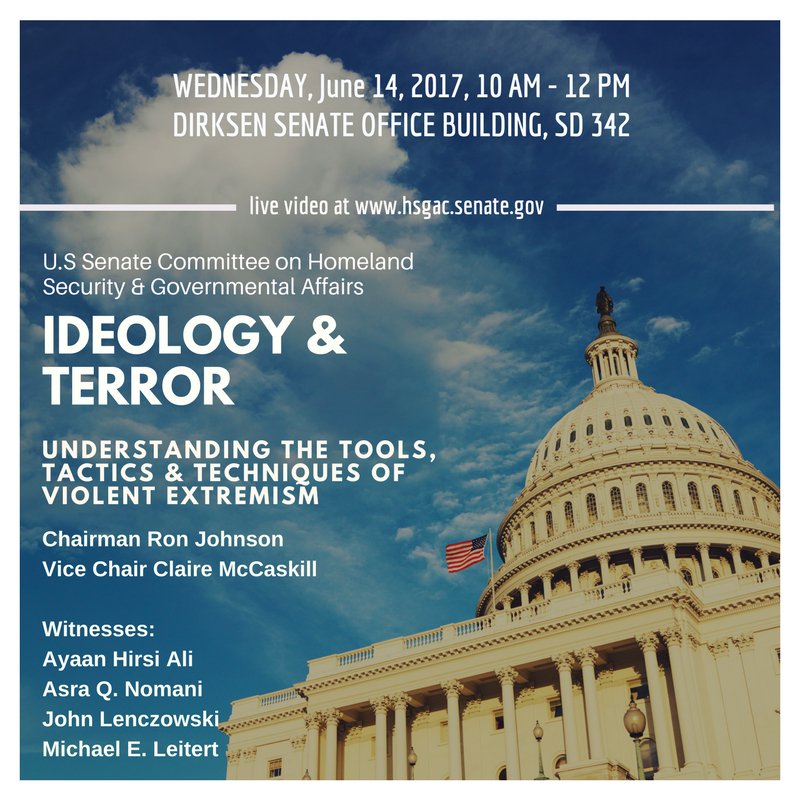 AsraNomani's tweet image. Pls👏🏽@SenRonJohnson @McCaskillOffice 4 bipartisan wisdom, fighting terrorism. Watch LIVE 6/14 10 AM ET at hsgac.senate.gov #HSGAC RT!