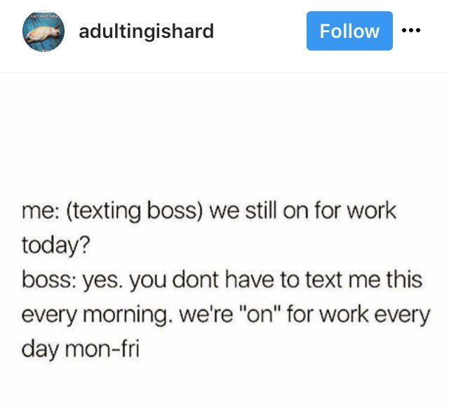 aMoMplishments's tweet photo. Me in interview: I am a harder worker &amp; a dedicated #employee.      Also Me: #adultingishard https://t.co/laT83c1bvf