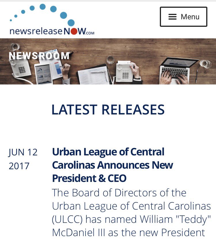 NewsreleaseNOW (@newsreleasenow) on Twitter photo Urban Leauge of Central Carolinas <a href="/ULCC704/">Urban League CLT</a> names William "Teddy" McDaniel III new Pres&CEO.Full release here: goo.gl/EnuIAk #ulcc Urban Leauge of Central Carolinas <a href="/ULCC704/">Urban League CLT</a> names William "Teddy" McDaniel III new Pres&CEO.Full release here: goo.gl/EnuIAk #ulcc
