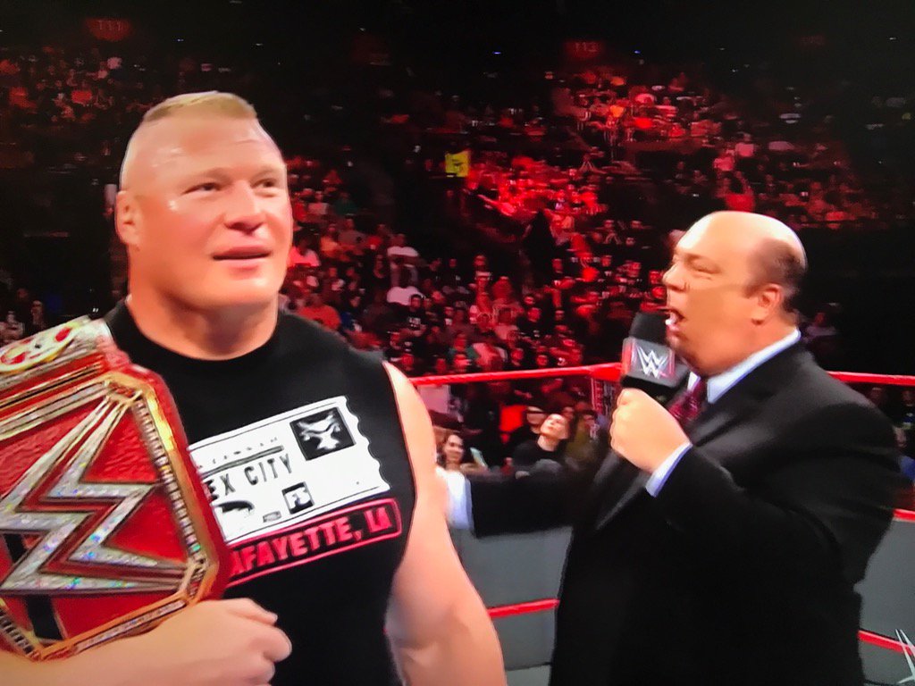 brawlerreal's tweet photo. #Raw gets a wake up call from @HeymanHustle and @BrockLesnar #refreshing @BrockLesnar @WWE https://t.co/paiVckm241