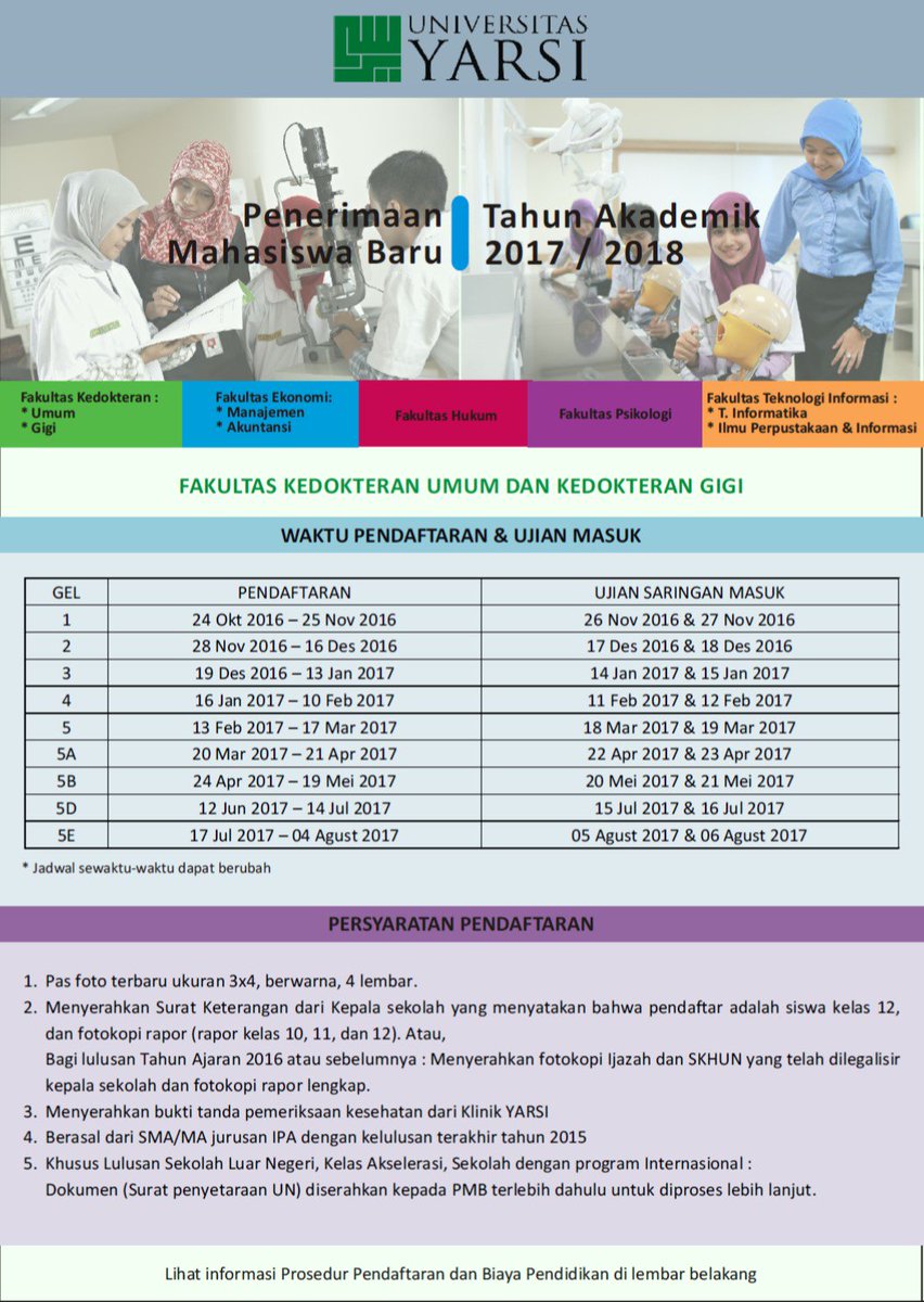 Universitas Yarsi Pa Twitter Penerimaan Mahasiswa Baru Uyarsi 2017 2018 F Ekonomi Hukum Tek Informasi Psikologi Dan Kedokteran S T Co T3xt1d4bue Sbmptn2017 S T Co Iqzkxpewfl
