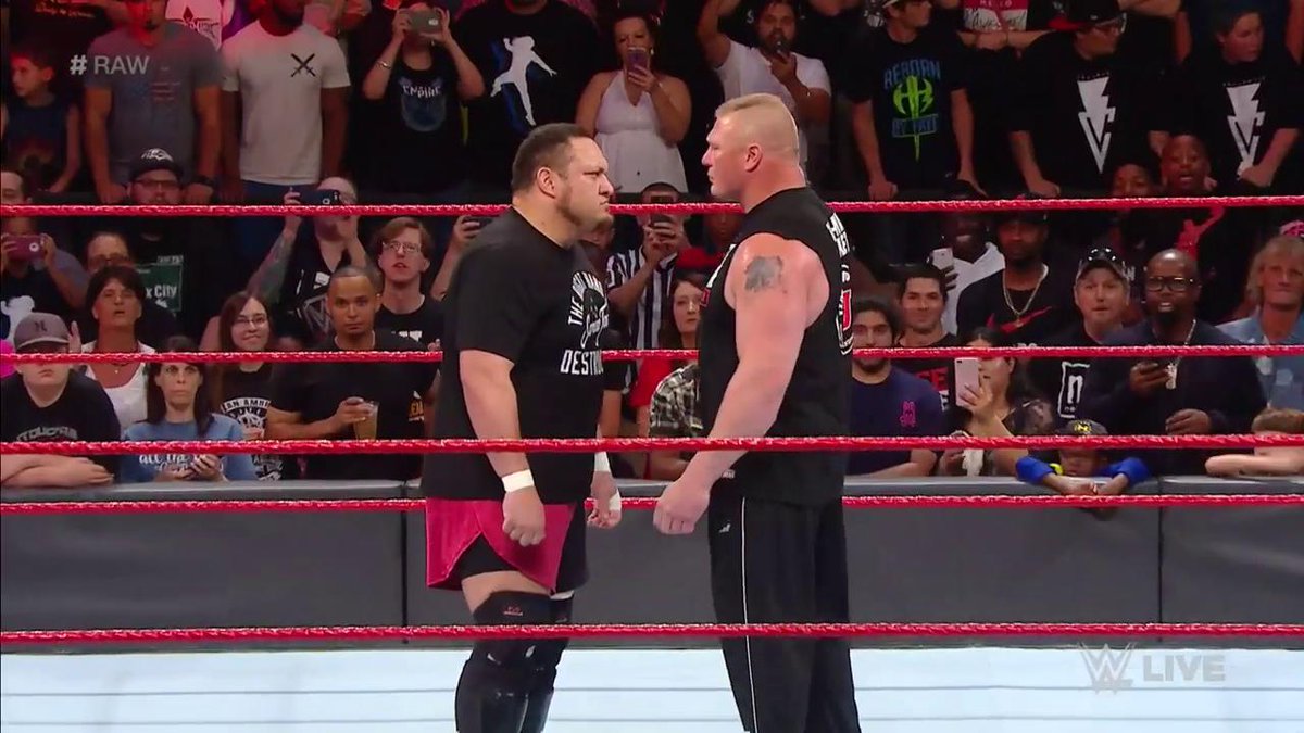 WWEgames's tweet photo. Who's ready to see this match right away?! #RAW @SamoaJoe @BrockLesnar @HeymanHustle https://t.co/iq97prWada