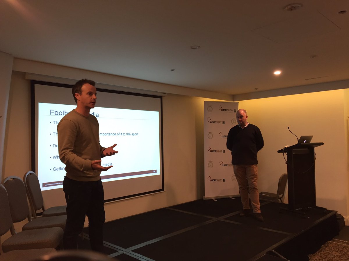 thepfa's tweet photo. Great to have @adampeacock3 and @MurrayShaw1 from @FOXSportsAUS talking to the players about the media. #PFAInduction https://t.co/wwGfH24wzU