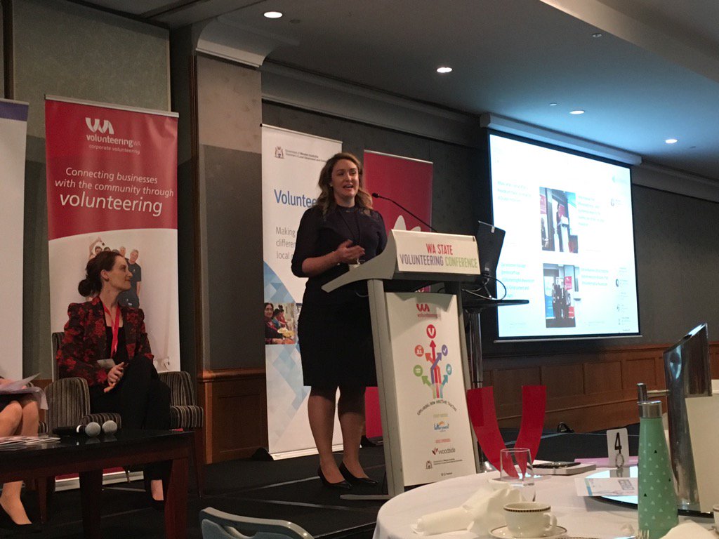VolunteeringWA's tweet photo. @KatieTillson1 from @BeyondBank - about how corporate volunteering can be transformative experience. #wavolconf https://t.co/H6vHZ42fNN