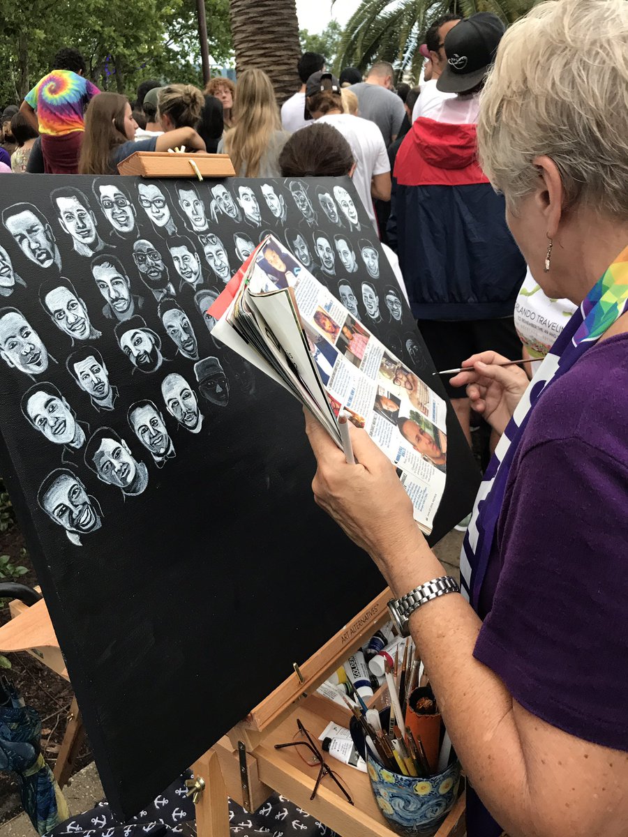 MaxineStreicher's tweet photo. A woman paints all 49 victims of the Pulse Nightclub Shooting #PulseOneYearLater @CBS12 https://t.co/EQbJePraed