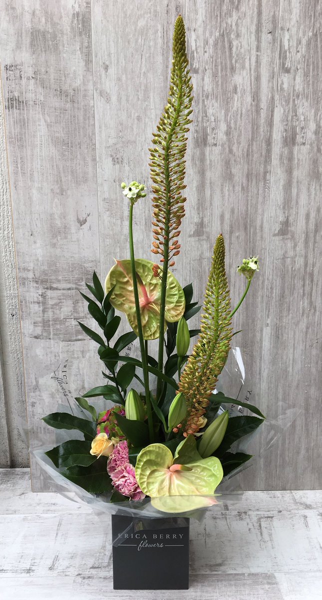 EBerry_Flowers's tweet photo. Eremurus or 'foxtail lilies' making a statement in this #arcitectural #bouquet with #chincherinchees which will be stars when they open. https://t.co/yhLu33eykn