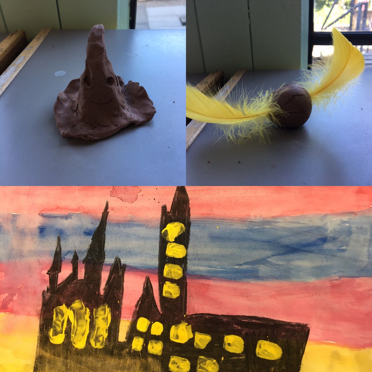 MayfieldPrimary's tweet photo. Some fantastic Harry Potter themed work in 3/4AG! #ArtWeek2017 #sortinghat #goldensnitch #hogwarts https://t.co/iXV6btYgQp