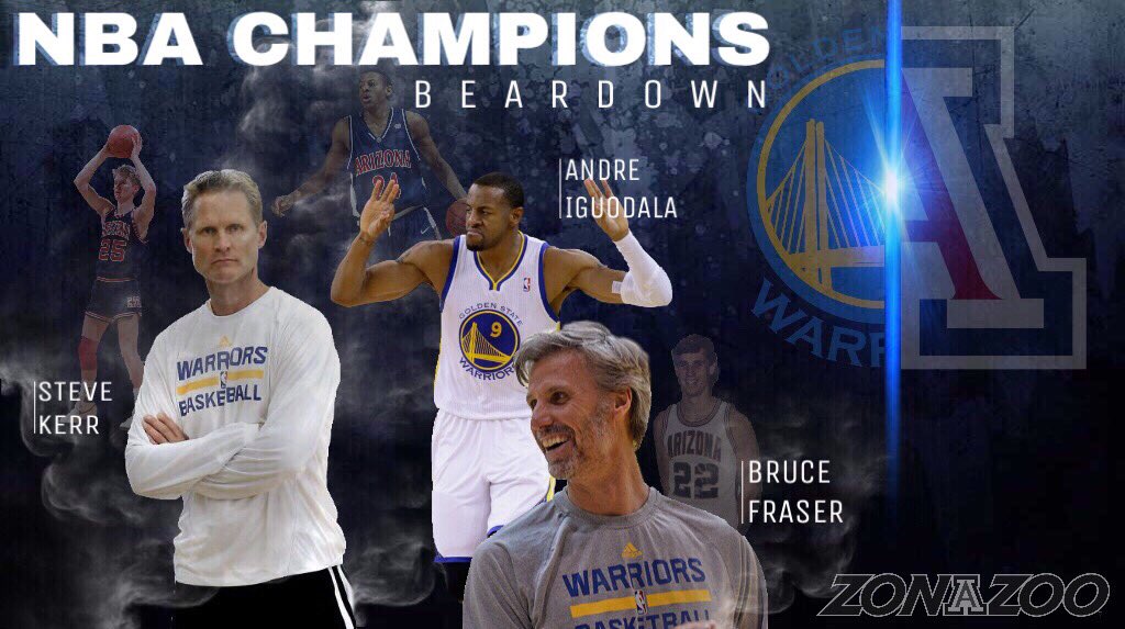 ZonaZooOfficial's tweet photo. Congratulations to the @warriors and  former Arizona players Coach Kerr, Coach Fraser, and Andre Iguodala on the NBA Championship 🏆🏆🏆🏆 https://t.co/rQwK008POY