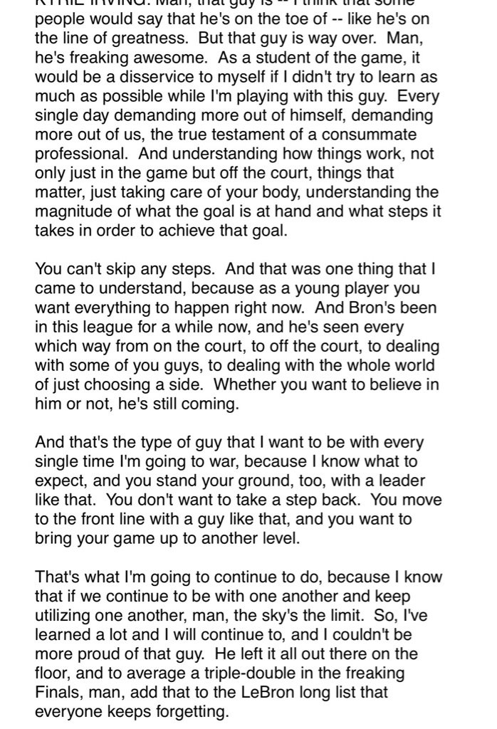 Cavaliers' Kyrie Irving with an amazing tribute to LeBron James