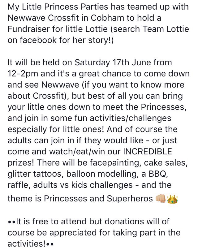 team_lottie_'s tweet photo. Fundraiser For @team_lottie_ Sat 17th June: 12-2pm, Cobham, Surrey. Meet princesses! 💖 For more info see below ⬇️⬇️⬇️ https://t.co/w510n55Vzj