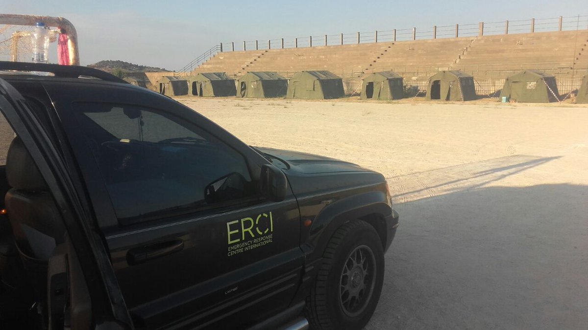 ERCIntl's tweet photo. We are all in this together. Good morning from Polixnitos stadium as we continue to support the residents of Vrisa. #ERCIsar #Vrisa https://t.co/VtyRuD4pd4