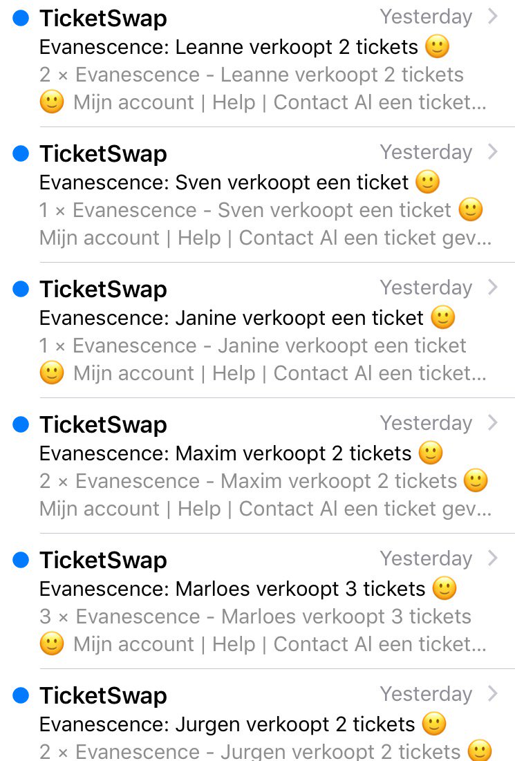 redcat2102's tweet photo. Is #ticketswap nep? Evanescence is al 20keer over de kop gegaan. Of iedereen die een kaartje gekocht heeft, heeft zich bedacht https://t.co/edPEtS2xa3