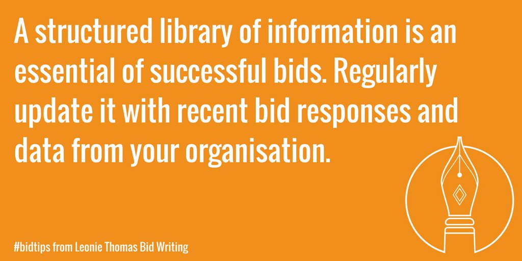 _leoniethomas's tweet photo. Today's Tuesday #BidTip. Winning bids rely on structured libraries of information. Get yours organised! #bidtips #bidwriting #bidwriter https://t.co/DgRvlvnLRL