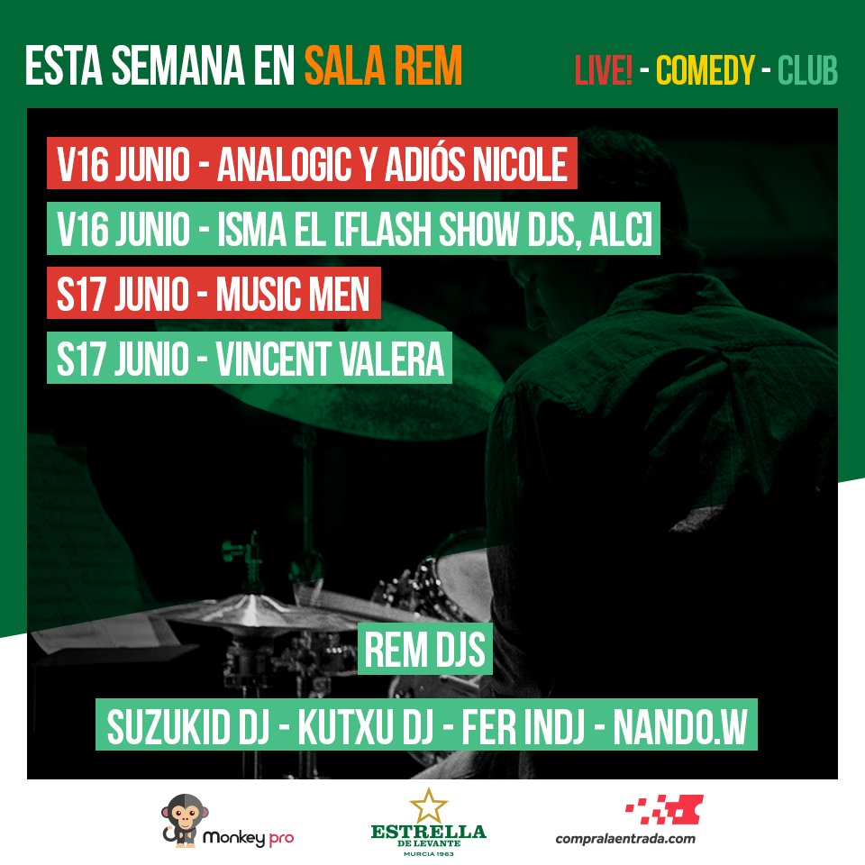 Esta semana tendremos con nosotros a <a href="/Analogictheband/">ANALOGIC</a> <a href="/AdiosNicoleBand/">Adiós Nicole</a> <a href="/vincentvalera/">Vincent Valera</a> <a href="/Suzukid_DJ/">Rubén Suzukid</a> <a href="/FerIndj/">Fer Indj</a> <a href="/Kutxu_Dj/">Kutxu Martínez</a>...