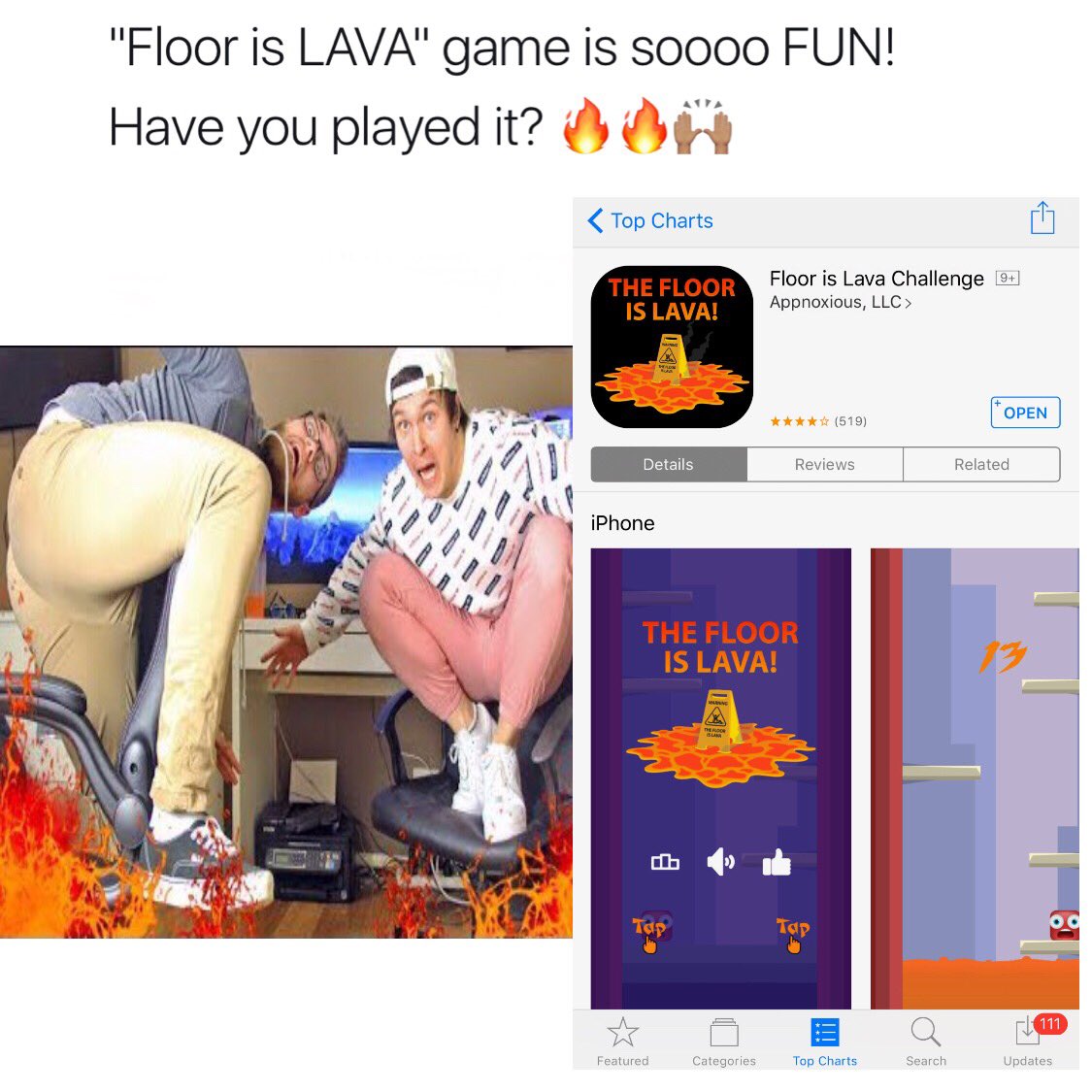 "Floor is LAVA" is legit the best game in the App Store 🔥🔥🔥🔥🙌🏽