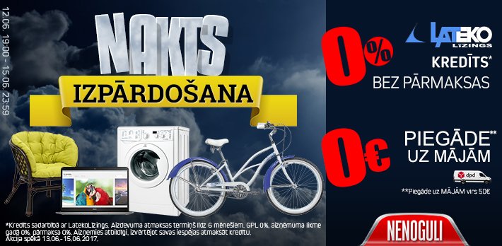 NAKTS IZPĀRDOŠANA ► PLAŠS piedāvājums, IZDEVĪGAS cenas un BEZMAKSAS piegāde UZ MĀJĀM pasūtījumiem virs 50Eur!  bit.ly/2smSV3c