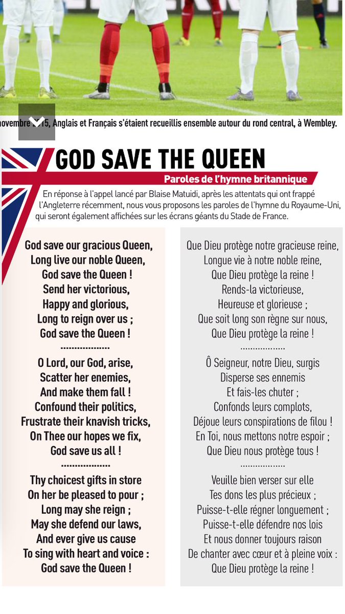Martin Ross Lyrics Of God Save The Queen Published Translated In L Equipe For French Fans As Terror Victims To Be Honoured At France England Fraeng T Co E1fccgjafn