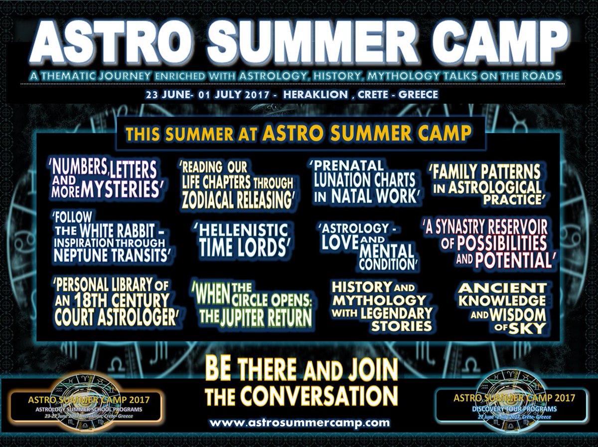 astrosummercamp's tweet photo. Selected themes this summer at Astrology Summer School. BE THERE and JOIN the CONVERSATION! https://t.co/N4H34fW9rs https://t.co/Tdw34uWa9K