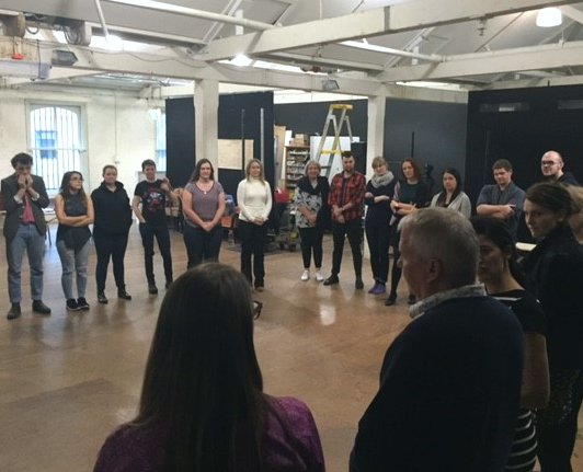 BellShakespeare's tweet photo. "A stage where every man must play a part"
Our arts educators teaching Bell Shakespeare HQ all about The Merchant Of Venice! #Bell2017 https://t.co/Y4ZEsJzm2H