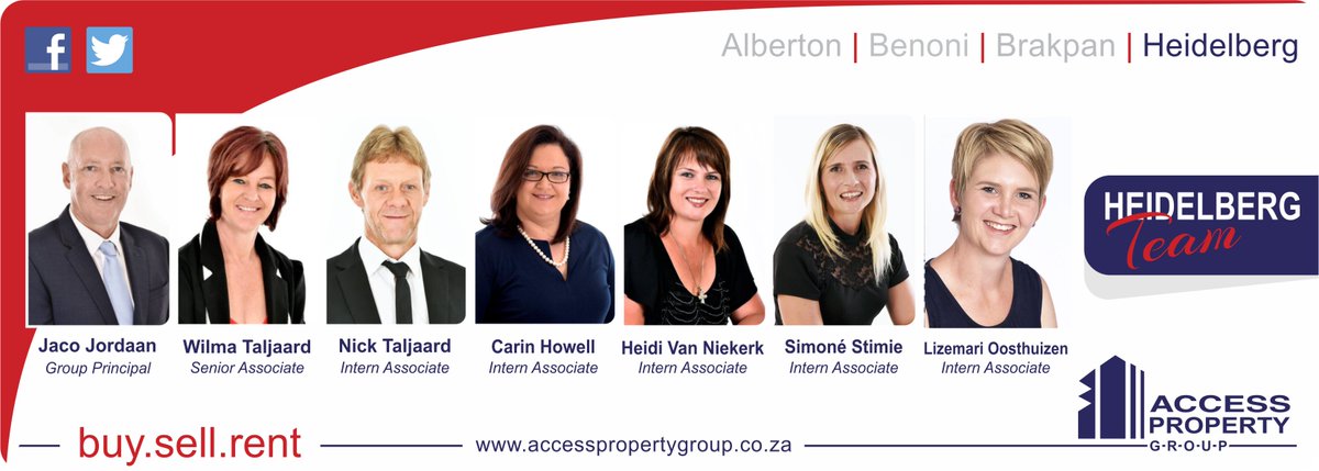 AccessPGza's tweet photo. Meet our Heidelberg Team
Tel. 016 341 2856 &amp; Tel. 016 341 2526
#AccessPropertyGroup #AccessEstates #Heidelberg #EstateAgents #cirobertson https://t.co/M2x8l1zPde
