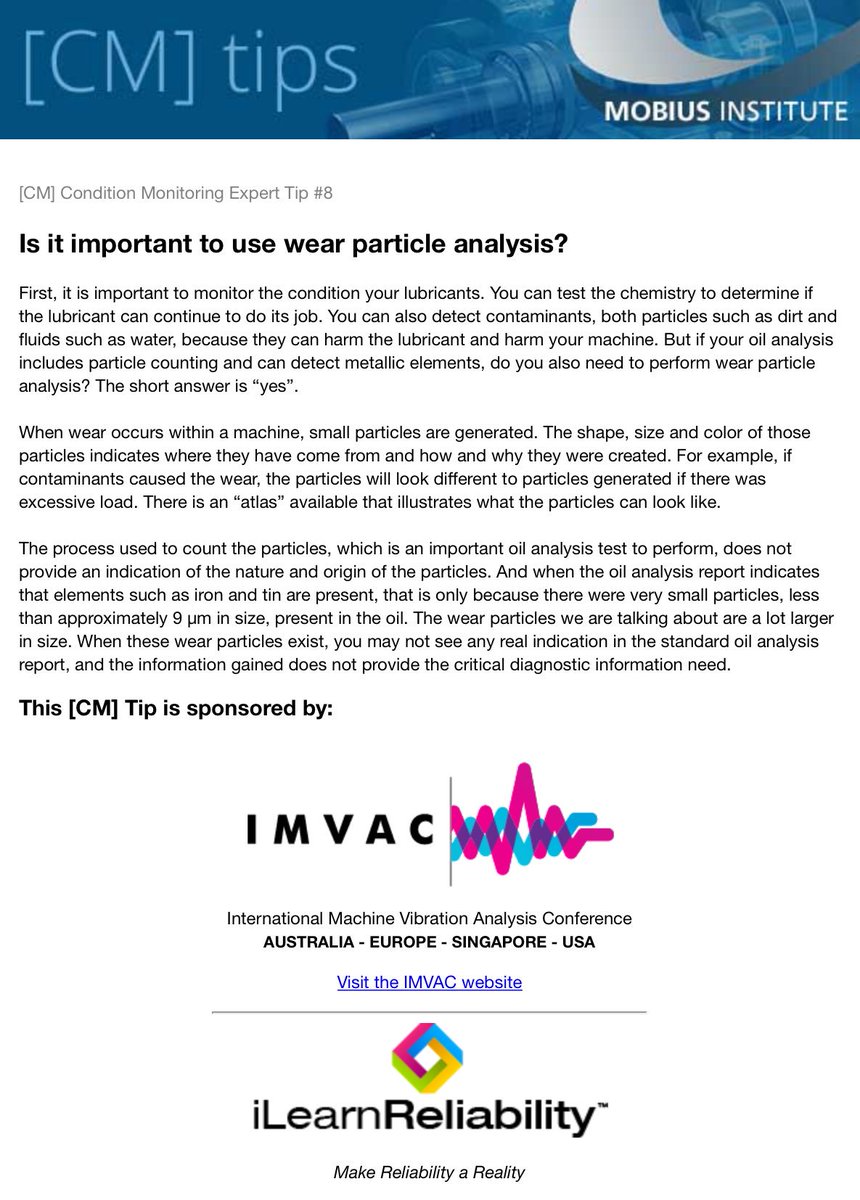 ReliabilityE's tweet photo. Condition monitoring expert tip 8: Is it important to use wear particle analysis? - By @mobiusinstitute.
#Vibration #IMVAC #VibrationHome https://t.co/8Oyd0rCLMZ