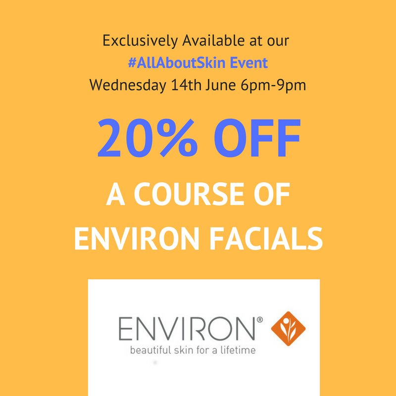 SarahHurstSkin's tweet photo. Special #discount at our #AllAboutSkin Event tmmrw eve 20% Off Course of #Environ #Facials BOOK TICKET on 01273 270709 @EnvironUK #Brighton https://t.co/ORNX5YiMKZ