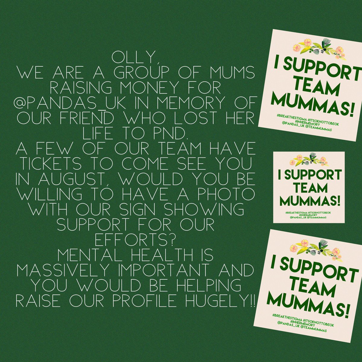 TeamMummas's tweet photo. @ollyofficial PLEASE consider getting behind our fundraising efforts!! https://t.co/AiVbbEkC3W