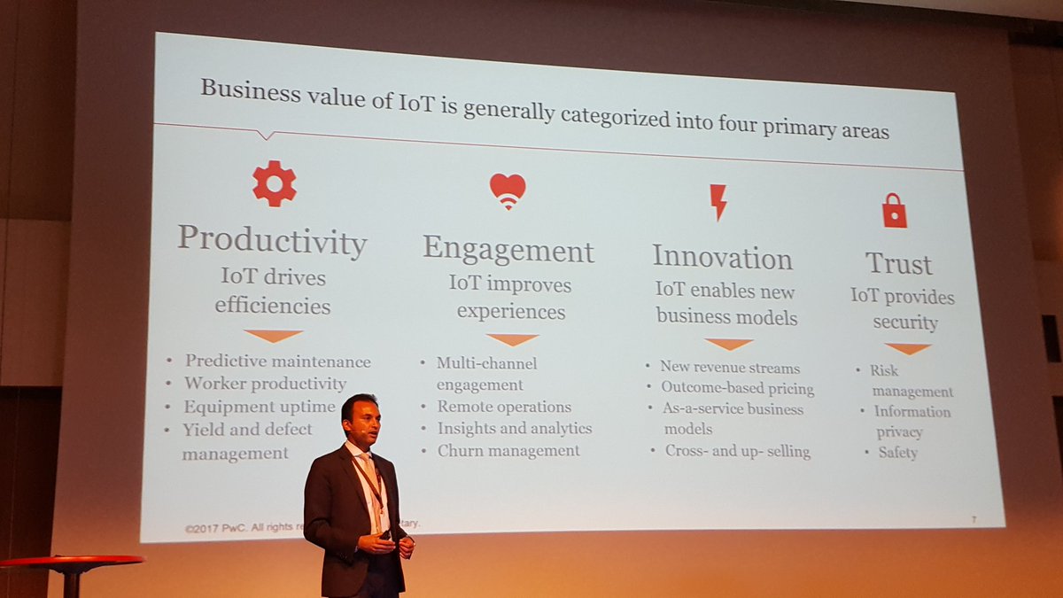 Business value of #IoT: productivity, engagement, innovation, trust, says Vaibhav Parmar from #pwc #SWIS2017