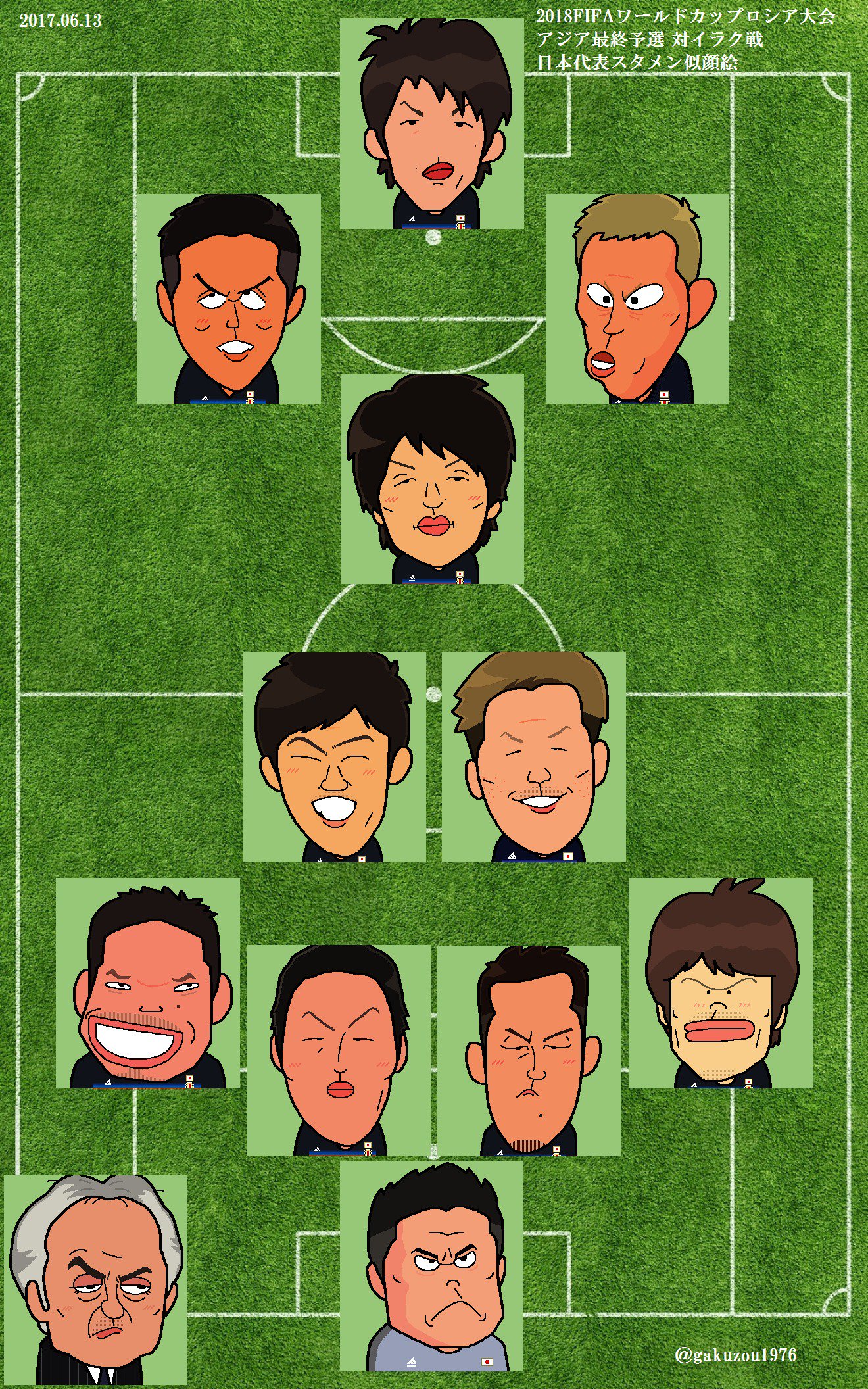 がくぞう 似顔絵描き 18fifaワールドカップ ロシア大会 アジア最終予選 対イラク戦 17 06 13 日本代表メンバー似顔絵 Daihyo Jfa W杯最終予選 サッカー日本代表 ハリルジャパン 日本代表 T Co Xadfjaert8 Twitter