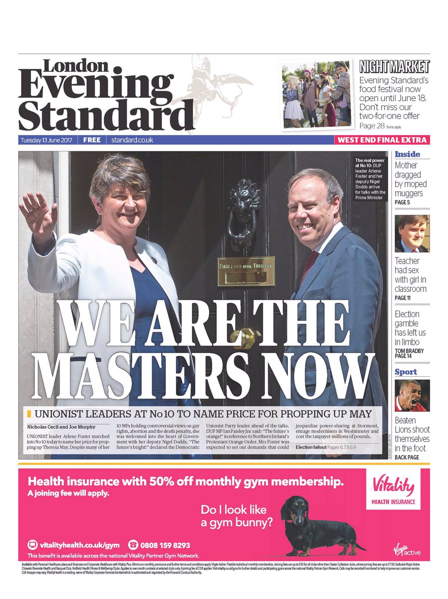 George_Osborne's tweet image. As the DUP leadership turn up in Downing Street this lunchtime, here's our second edition @EveningStandard ...