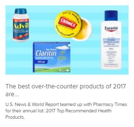 PharmacyPodcast's tweet photo. Pharmacy_Times: The #OTCGuide is featured on https://t.co/at4O2e51iv usnews pharmacist #toprecommended #products https://t.co/RItqUTzpYL