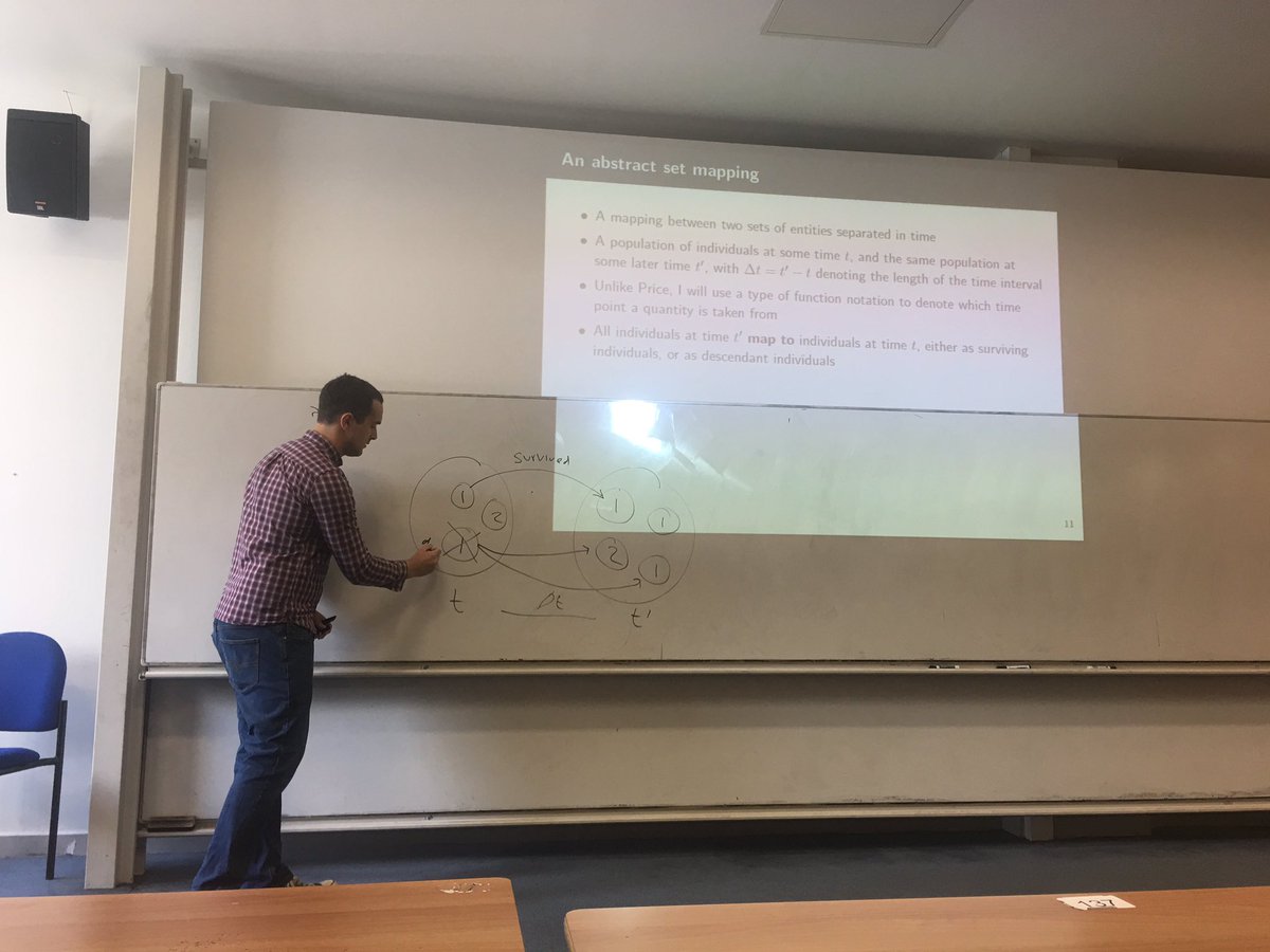LinusSchumacher's tweet image. At today&apos;s #biomaths seminar, @m_a_bentley shows us his take on the right way to do evolutionary theory #mathevo