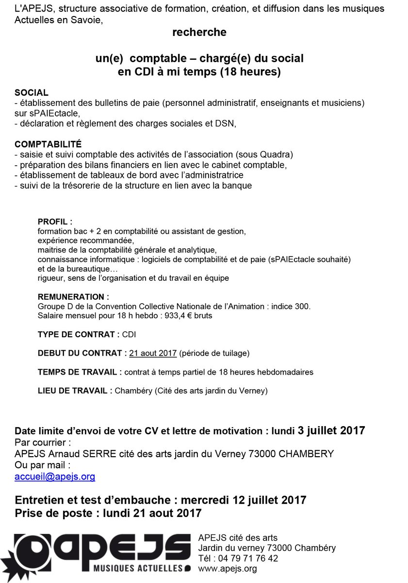 L'APEJS recrute... RT SVP !
#emploi #comptabilite #social #chambery #cdi #mitemps
