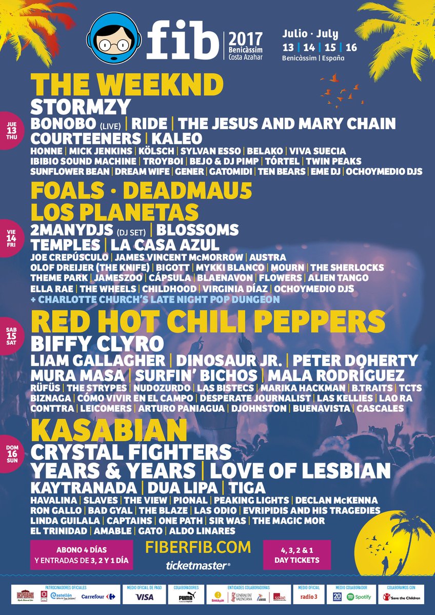 SergioFont8's tweet photo. Queda cerrado 100x100 el cartelazo que ha preparado el @fiberfib para esta edición del #FIB2017 #Benicassim #FIB #FIBEMOS 🤘 #YOVOYALFIB https://t.co/vXEox0FEkp