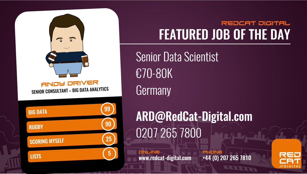 RedCat_Digital's tweet image. Senior #DataScientist wanted for a global sports brand in #Germany #bigdata #machinelearning #datascience #AI
