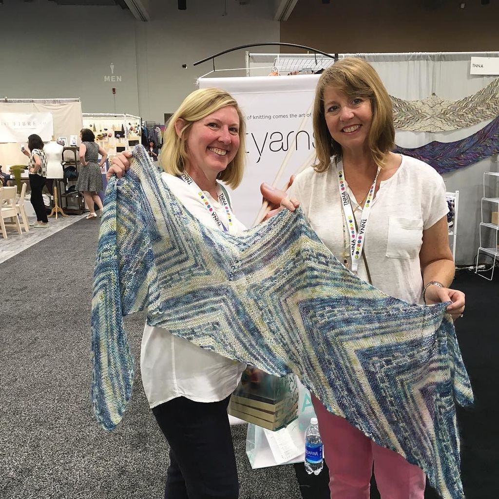 Artyarns's tweet photo. Yes, this will look great in their shop! Coming soon to a yarn shop near you! #greekodysseyshawl #artyarns #tnnasummer17 #knitting #instakn⦠https://t.co/Kpj5pt3Ue1