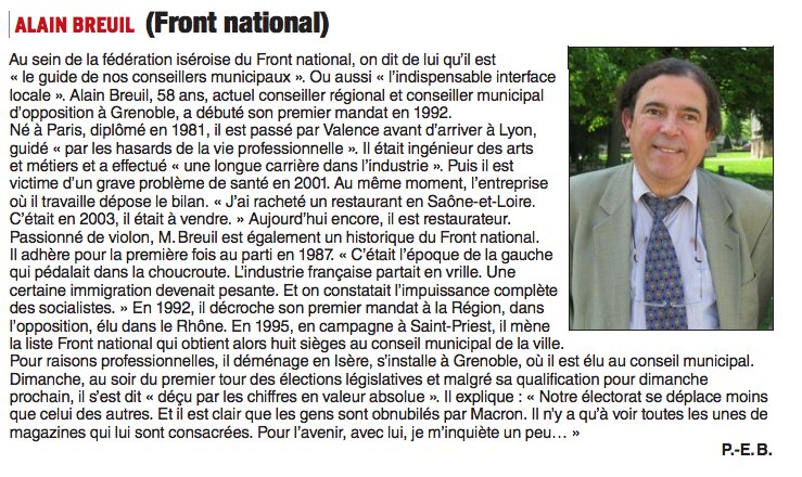 AlainBreuilFN's tweet photo. .@ledauphine revient sur mon parcours au sein du @FN_officiel et privé. #Législatives2017 #Circo3810 https://t.co/Dnqyade9zy