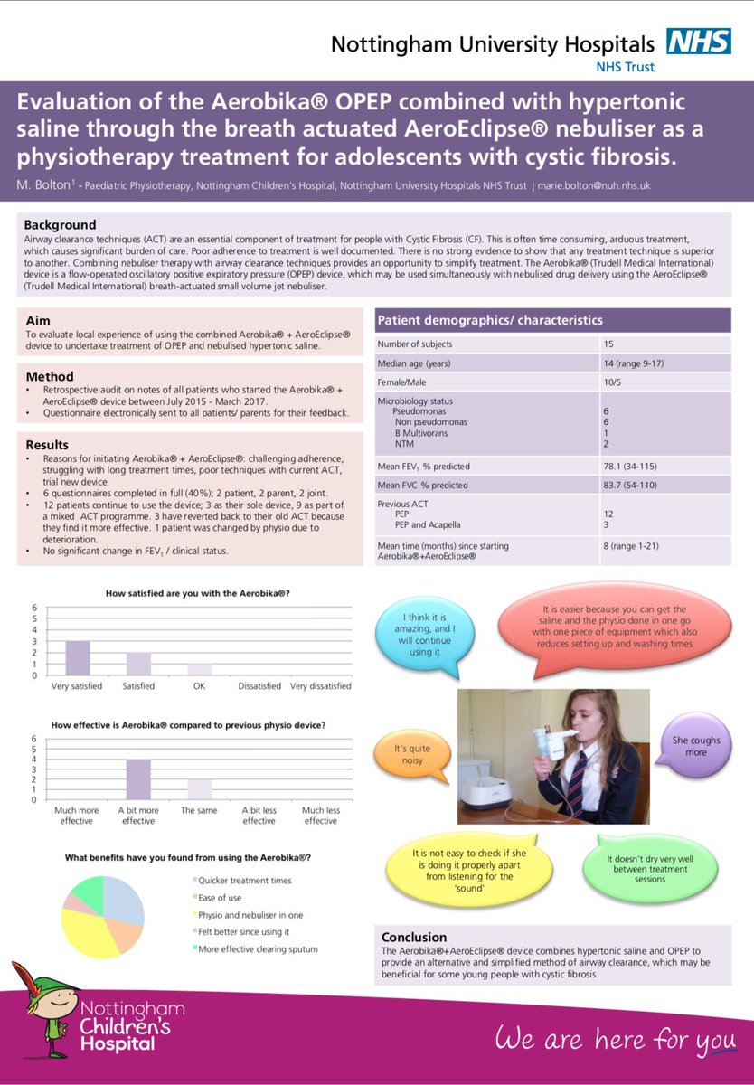 NUHChildrensPT's tweet photo. Well done Marie on presenting your poster at the #ECFS2017 #CFphysio #nebulisers @NUHTherapies https://t.co/9bU4psAIkN