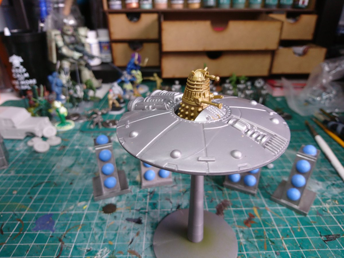 twistedpinnacle's tweet photo. Dalek Attack Saucer WIP conversion using @WarlordGames #Exterminate plastic Dalek and @manticgames Mars Attacks saucer #intothetimevortex https://t.co/wBofHvkLIE