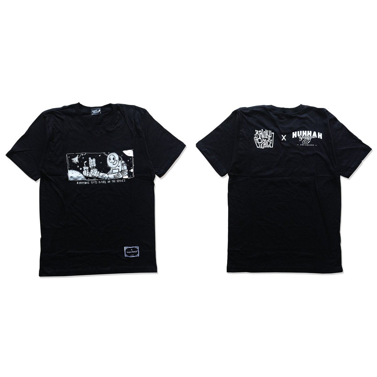Rainy Peace x Huhhah Bebakaran - Everyone Gets Baks In The Space black tshirt - Idr 130K free shipping - Order Wa 085700040090