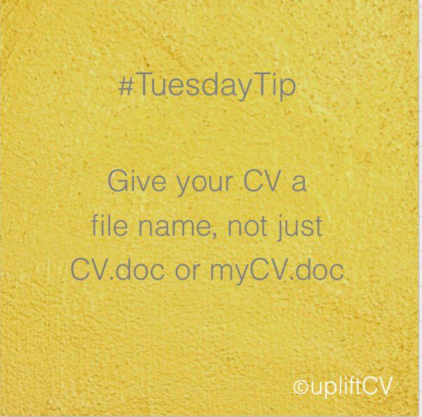 upliftcv's tweet photo. What is your CV's file name?? If it's not your name or job title you're applying for...change it! Remember branding is important. #upliftCV https://t.co/7auqhAxUTH