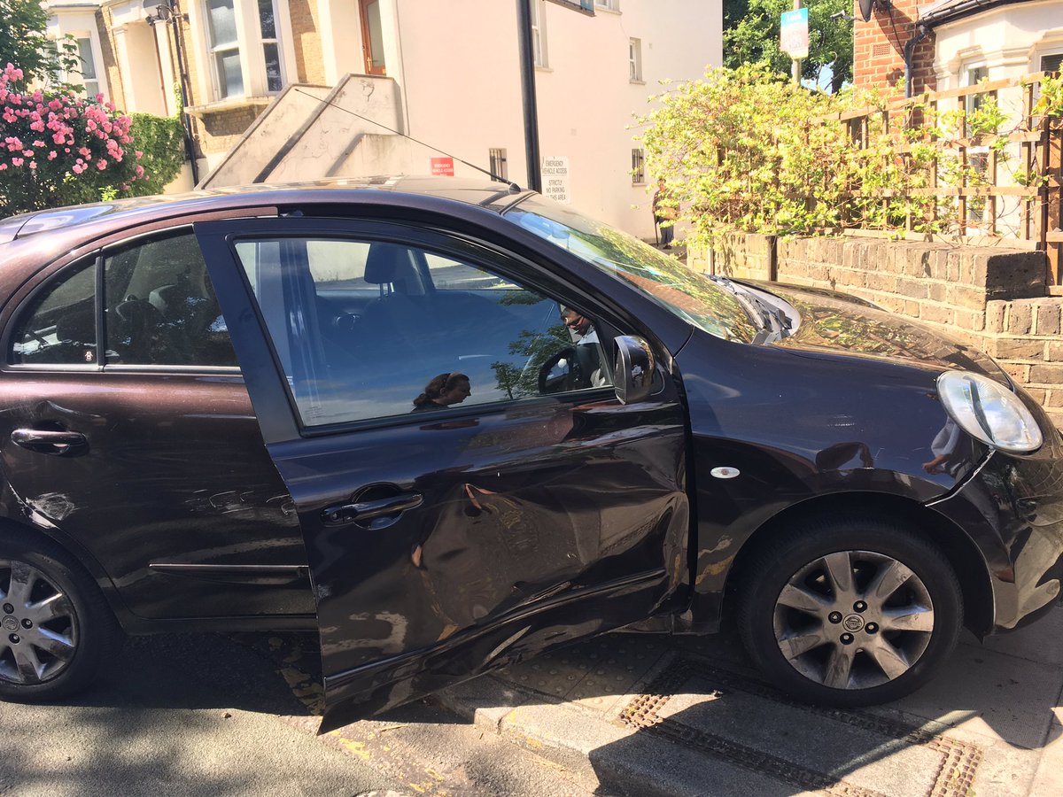 LowerBostonRoad's tweet photo. hit and run accident on #lowerbostonroad 10am today Driver of black BMW rammed this car off road then drove wrong way up LBR See anything? https://t.co/tByOmzIoSf